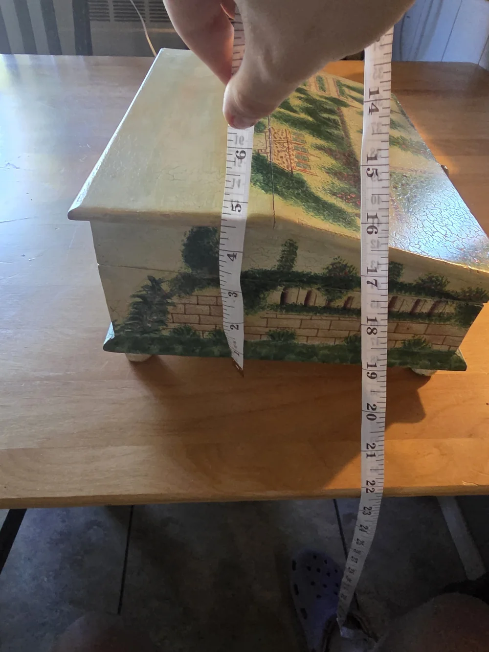 Vintage Hand-Painted Garden Motif Jewelry Box